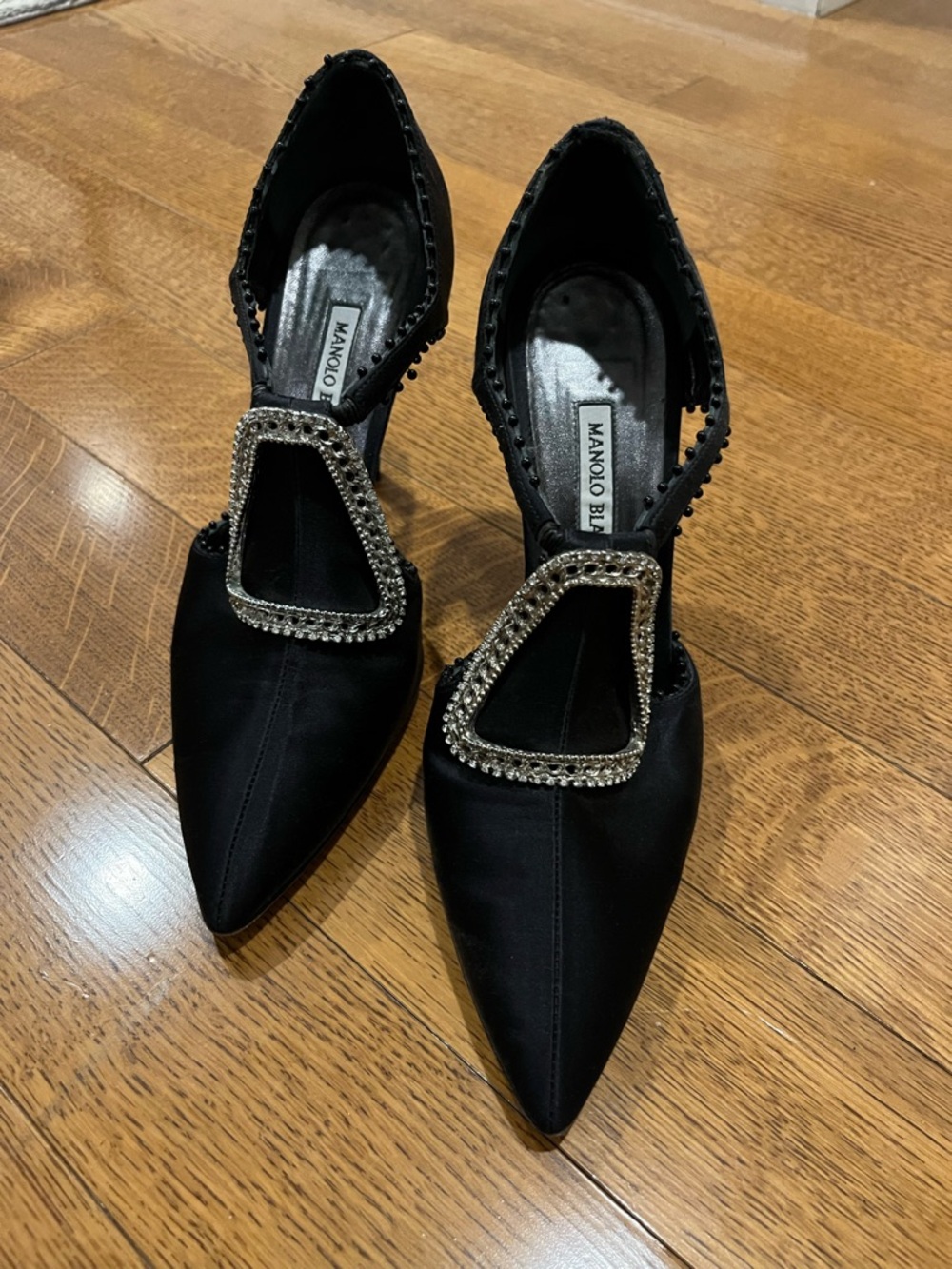 Manolo Blahnik Black Satin Pumps